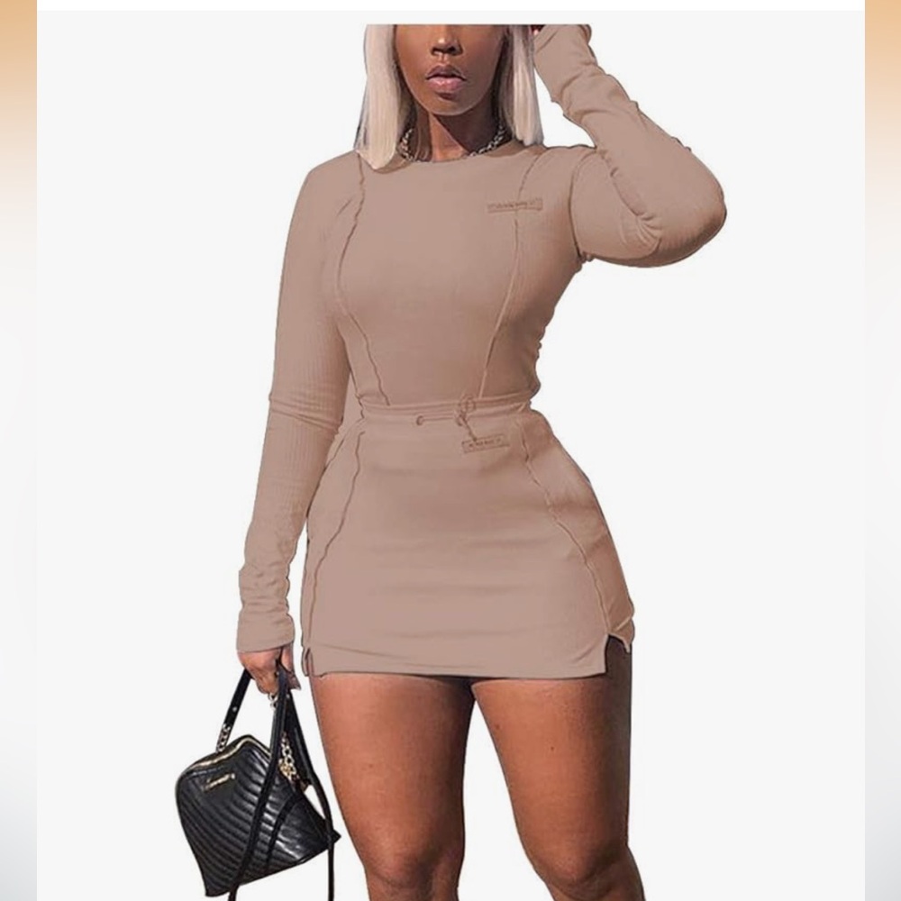 Nude Long Sleeve Skirt Set